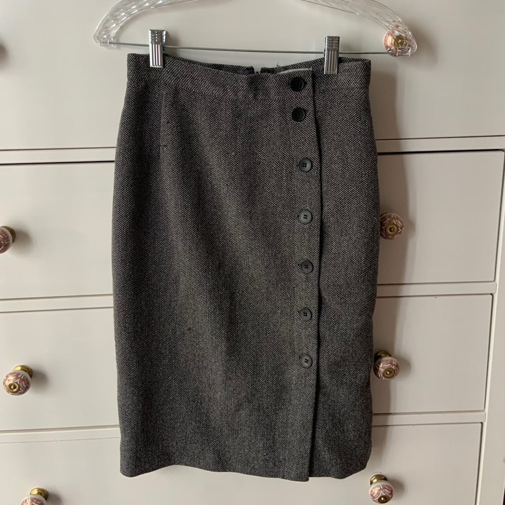 Grey Tweed H&M Pencil Skirt with Buttons